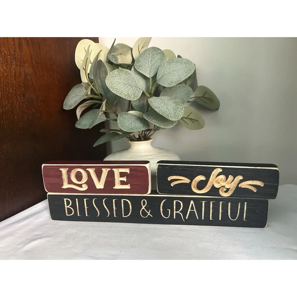 3- Wood Block Inspirational Words Table/Shelf Farmhouse Decor WD5
